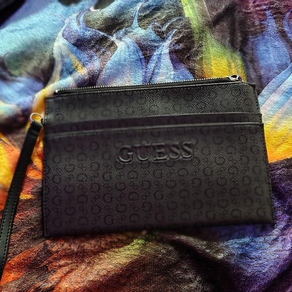 Guess Handbags - GUESS Black Embossed Wristlet